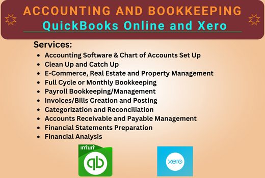 I will do accounting and bookkeeping in QuickBooks Online and Xero Accounting Software