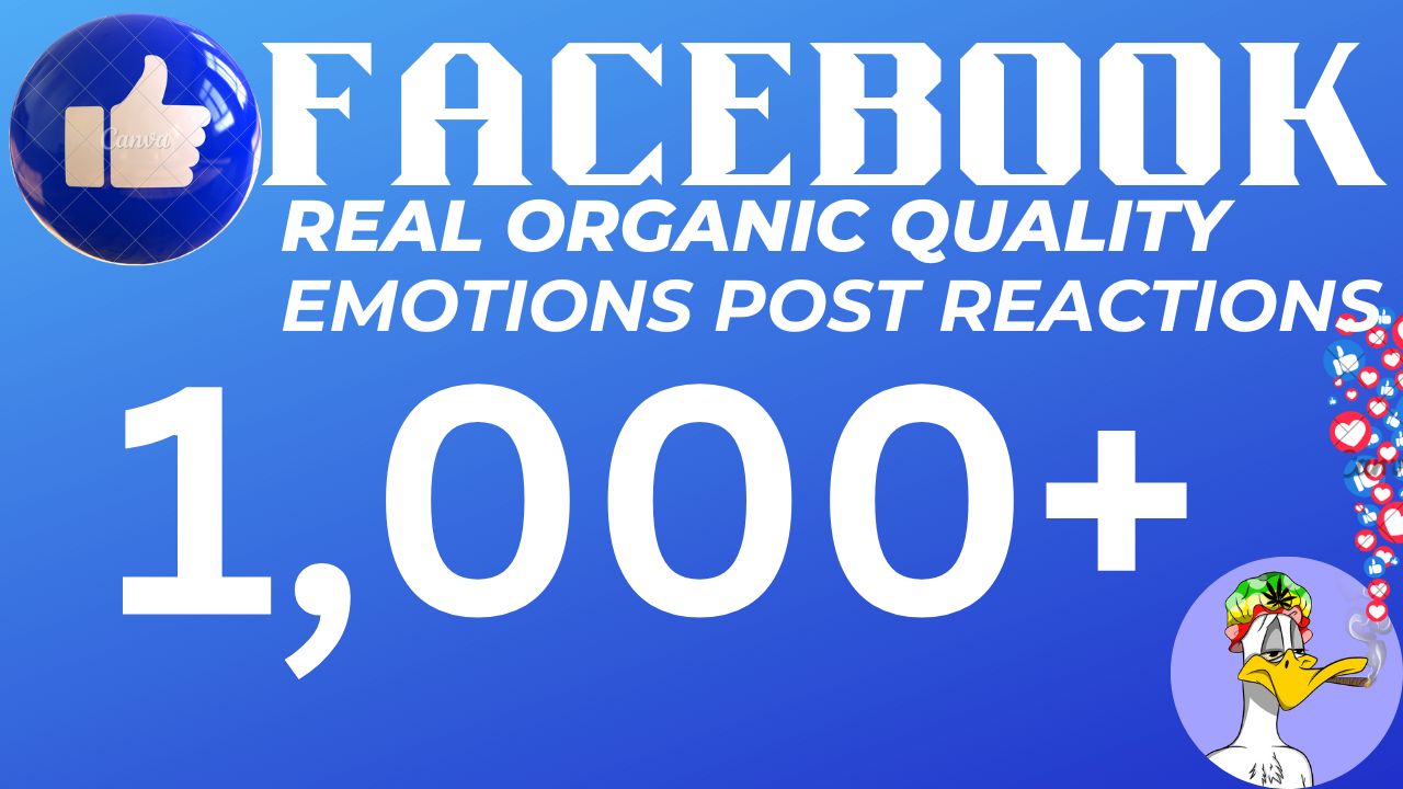1,000+ Facebook Emotions Post Reactions Real Organic Quality. 100% Guaranteed Non-Drop