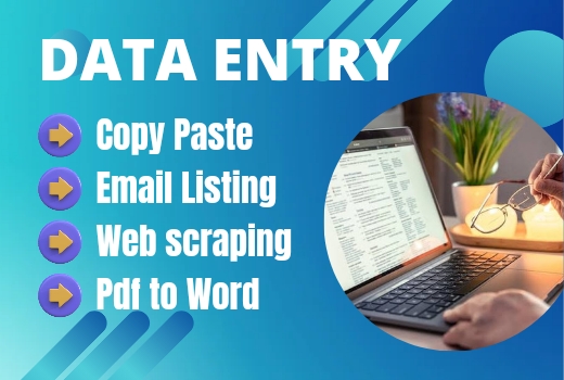 I will do data entry, copy paste, email listing, web scraping, pdf to word, pdf to excel, re – trying.