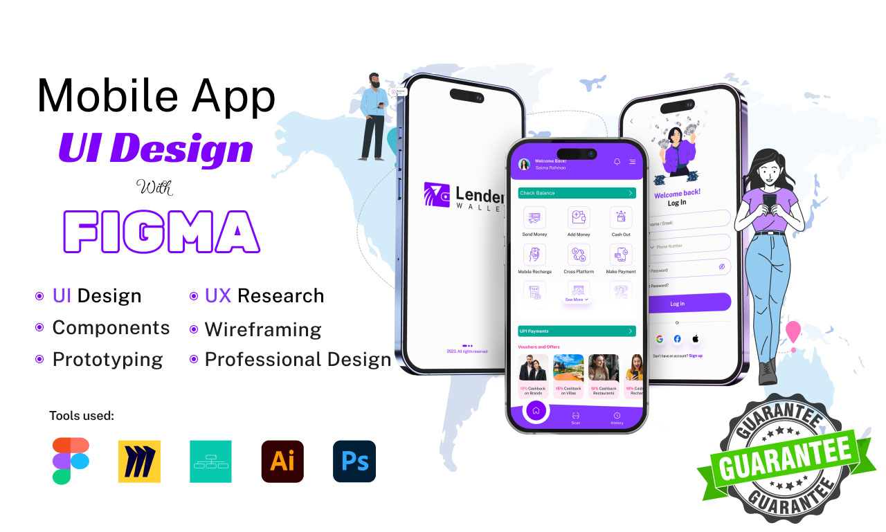 I will do mobile app UI design in Figma with UX research