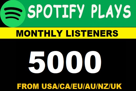 5000 Spotify Premium Monthly Listeners From USA/CA/EU/AU/NZ/UK.﻿