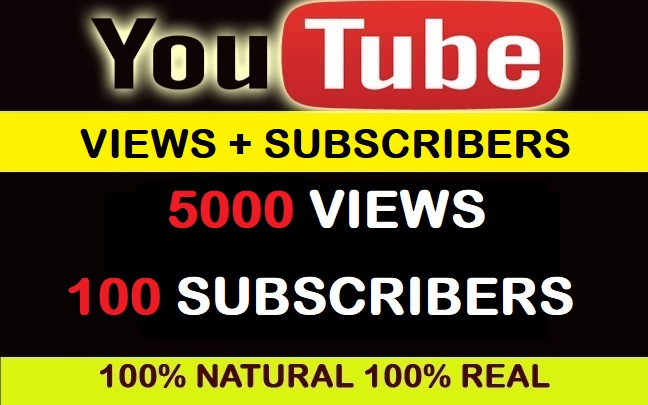 5000 Youtube views With 100 Subacribers with free likes