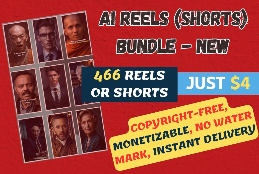 I Will Provide 466 AI Reels Bundle (English) – Copyright-Free, No Water Mark, Monetizable, Instant Delivery