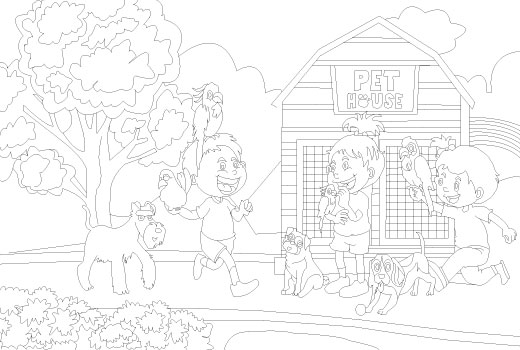 I will draw detailed coloring book page illustrations for children