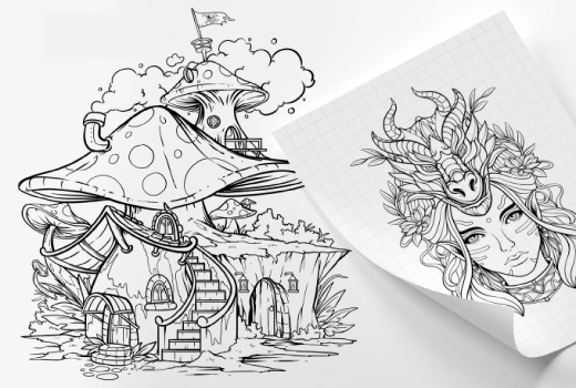 I will do hand drawn digital line art for coloring book pages