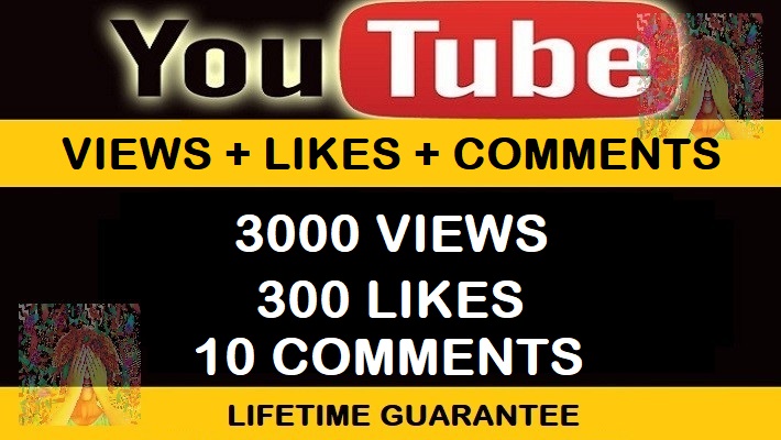 3000 YouTube views,300 Likes,10 comments Lifetime Guarantee