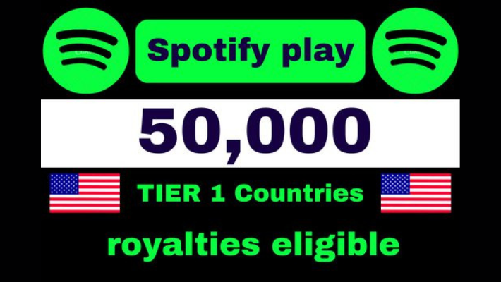 12034Provide 50,000 to 52,000 Spotify plays from TIER 1 countries-USA/CA/EU/AU/NZ/UK premium account royalties eligible nondrop lifetime guaranteed