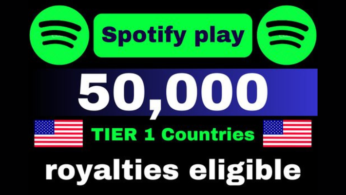 12041Provide 50,000 Spotify Plays USA, high quality, royalties eligible, TIER 1 countries, active user, non-drop, and lifetime guaranteed