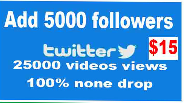 11903Add 5000 Twitter followers + 25000 video views, organic service.All active.