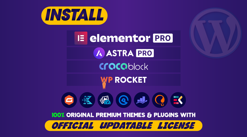 11331Elementor pro, astra pro, rank math pro, crocoblock, wp rocket, imagify and more wordpress original themes plugins