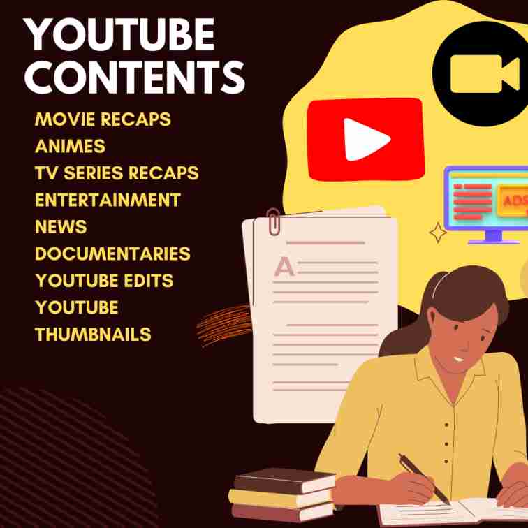 You will get YouTube Contents Which Includes Script writing, Video And