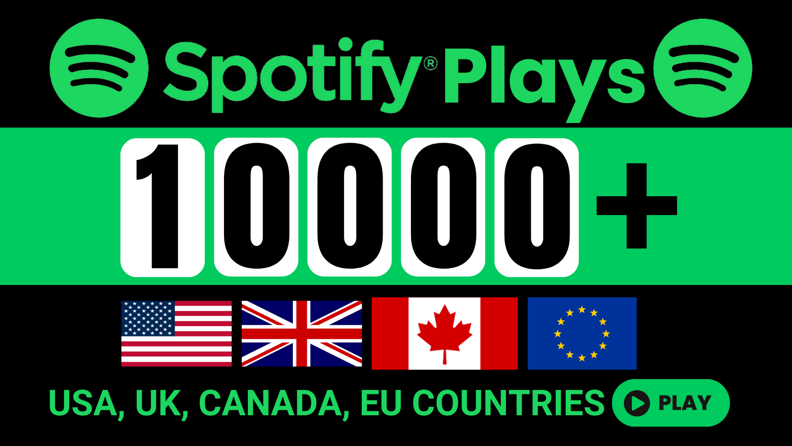 33477Get 30,000+ Spotify Organic Plays From USA, UK, Canada And Other European TIER 1 Countries