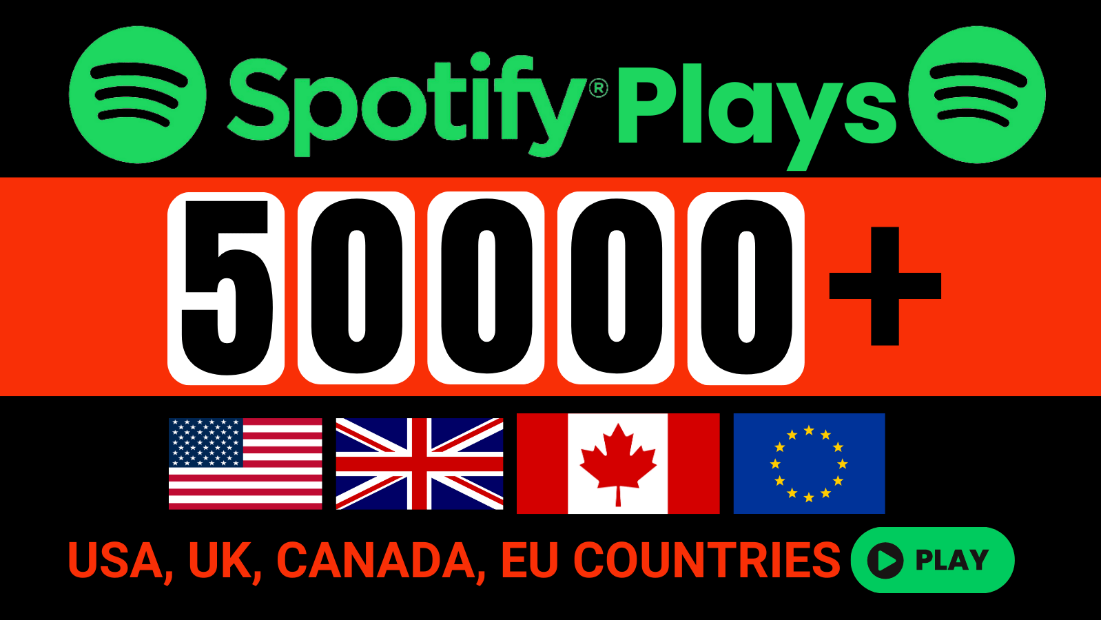 34954Get 30,000+ Spotify Organic Plays From USA, UK, Canada And Other European TIER 1 Countries