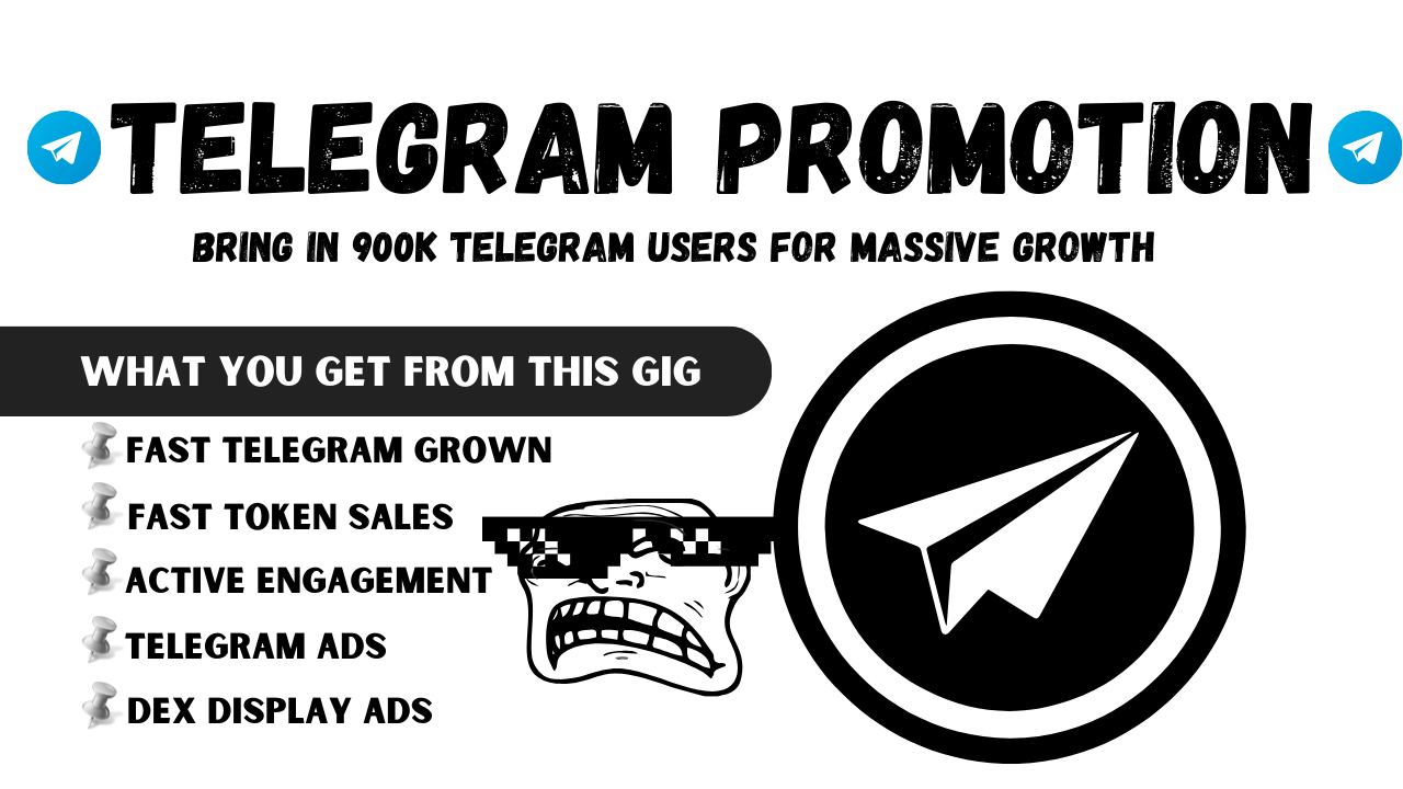 108894I will do telegram promotion, set up crypto pop up ads, trend solana meme coin to reach 20M degen in 24 hours