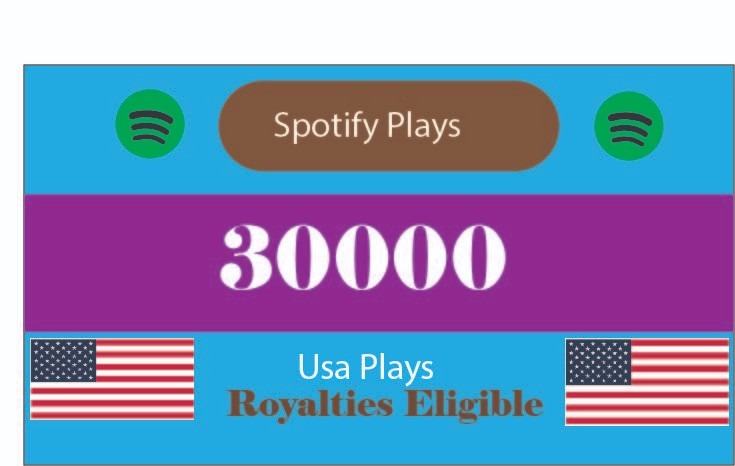 188853Title: Real 30,000+ Spotify USA from premium Plays TIER 1 countries Royalties Eligible. High quality guaranteed!