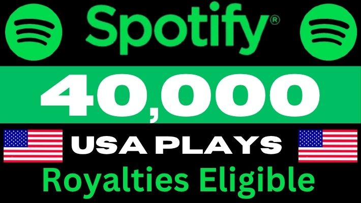 187580I Provide 30,000 to 35,000 Spotify USA Plays from TIER 1 countries, Real and active users, and Royalties Eligible Permanent guaranteed