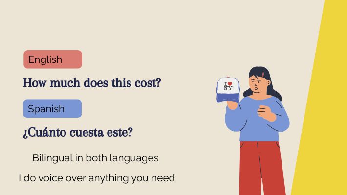 447294Translation bilingual English and Spanish if need assistance with voice over or anything else let me know :)