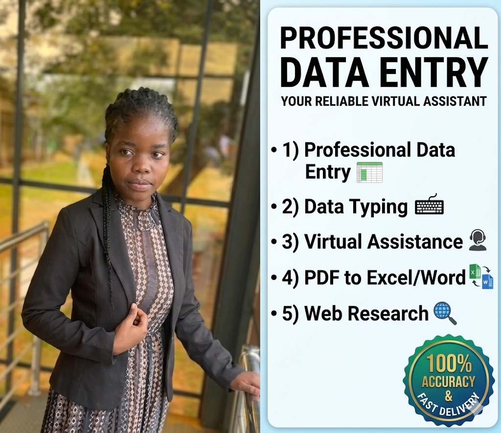470393I will provide professional data entry, data typing and virtual assistance.