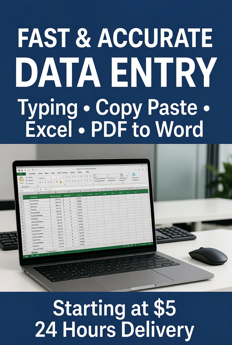 492635I will do fast and accurate data entry, typing, copy paste and virtual assistant work