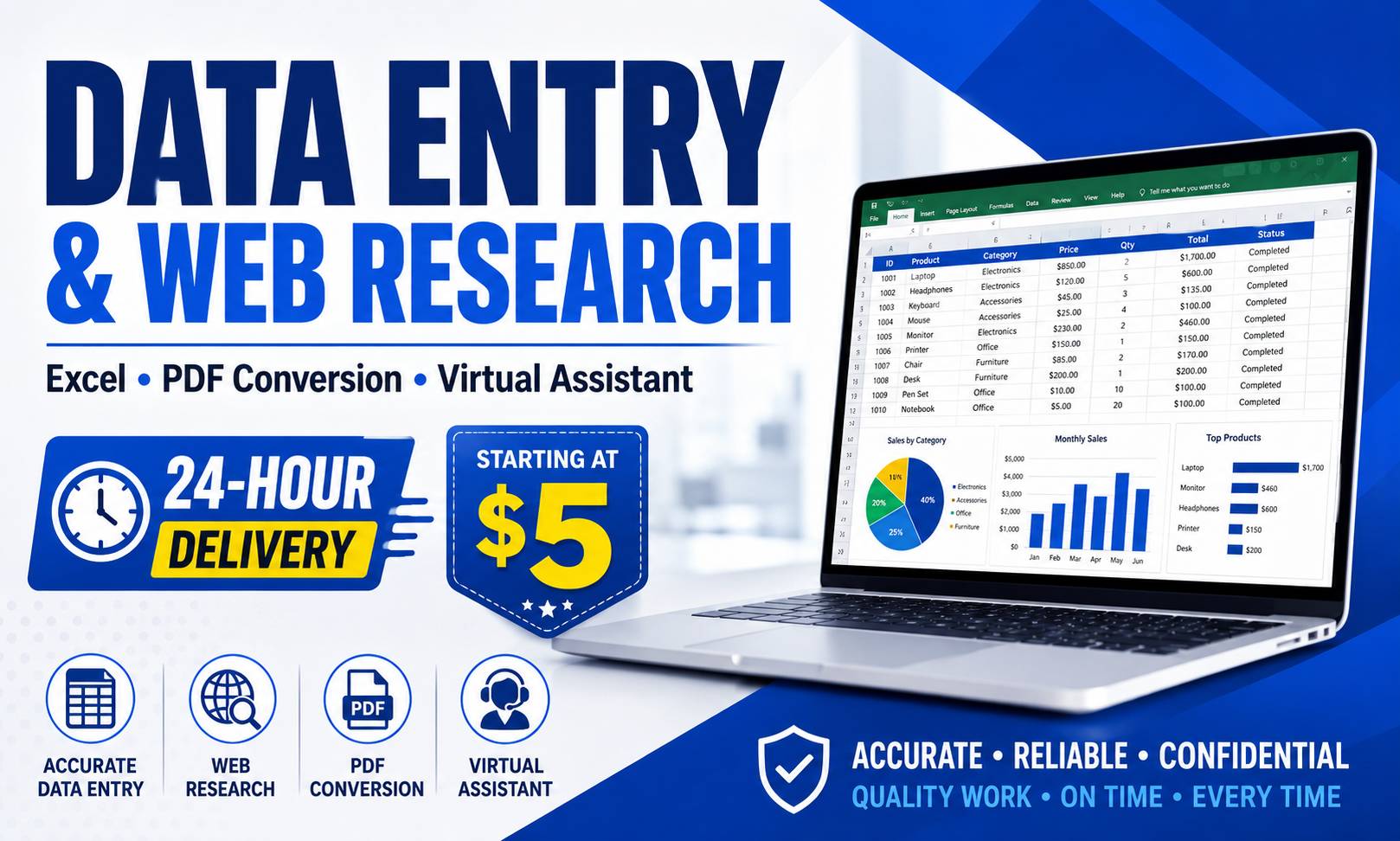 504332I will do accurate data entry, web research and Excel work