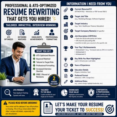 510421Resume Rewrite (ATS-Optimized) – 2 Hour Delivery