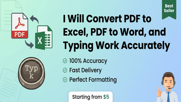 508207I will convert PDF to Excel, PDF to Word, and do typing work accurately