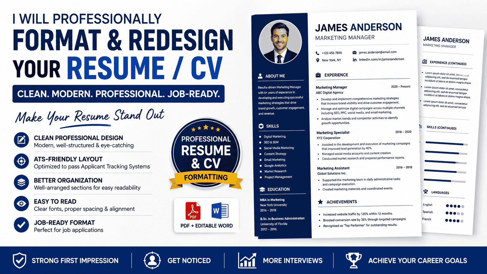 515335I will professionally format and redesign your resume or CV