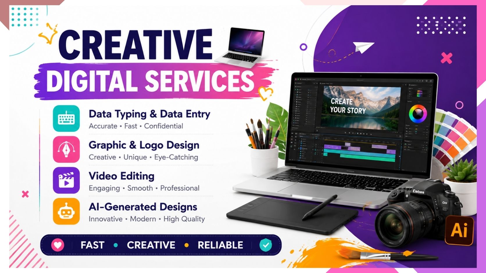 516093I Will Do Data Typing, Graphic Design, Video Editing & AI Designs 🎨💻