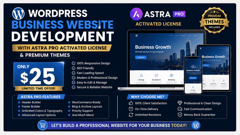 513278I will develop a fully functional 5-page Business WordPress website using Astra Pro