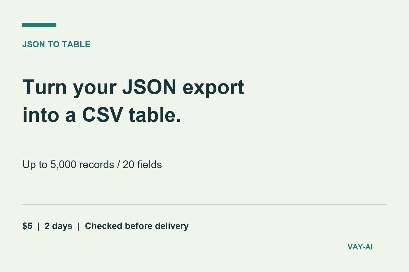 523138I will convert your flat JSON export into a CSV table