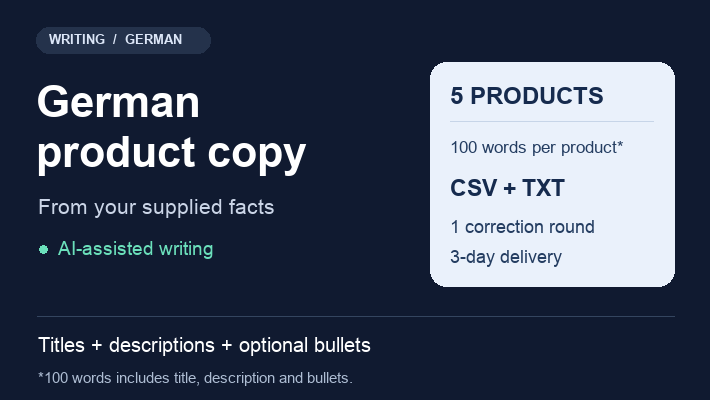 524226I will write German product copy from your supplied facts